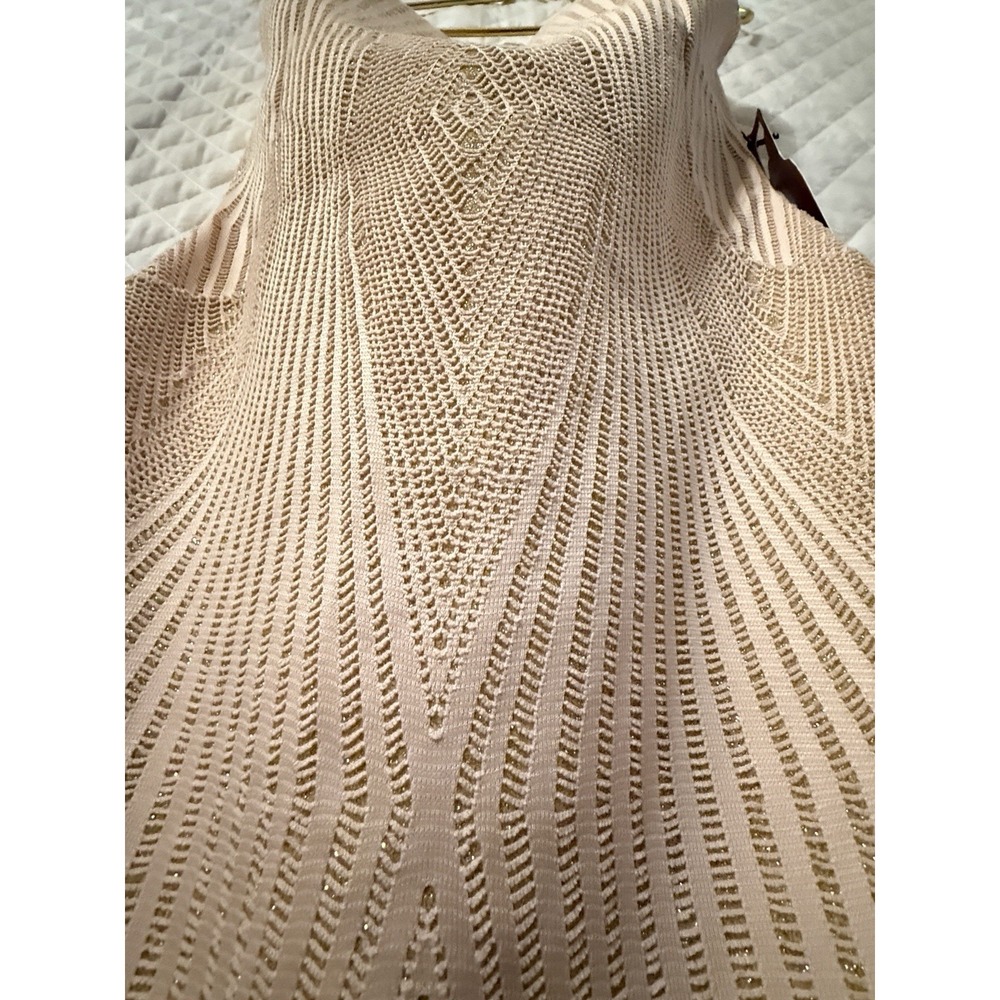 NWT Haute Monde Geometric Nude Gold Metallic Bodycon Dress Size L Art Deco Style - Picture 16 of 16